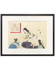 19th Century Japanese Woodblock Print Depicting Monks Having Tea, in Black Frame-1. Asian & Chinese Furniture, Art, Antiques, Vintage Home Décor for sale at FEA Home