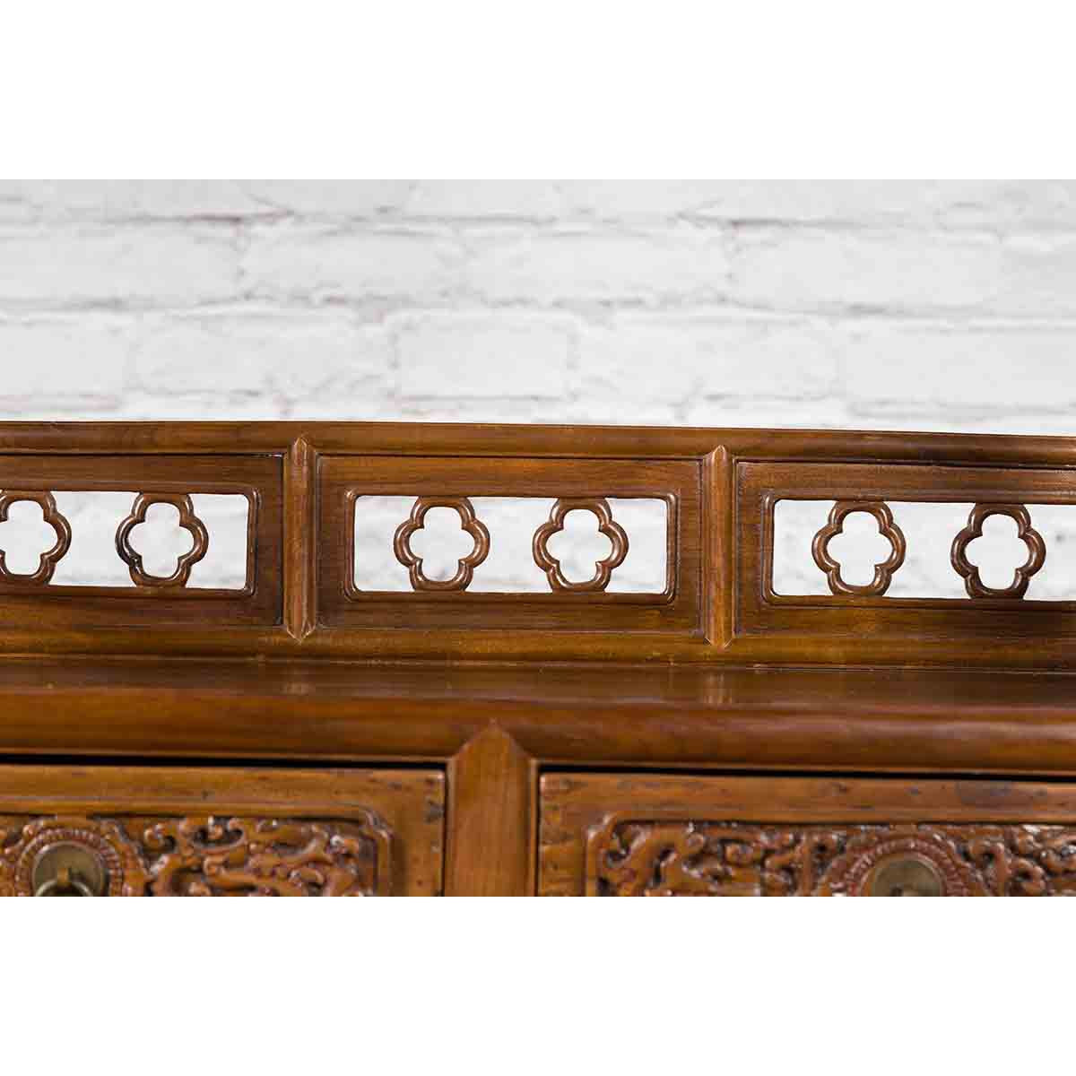 Chinese Early 20th Century Bookcase with Open Shelves, Drawer and Carved Doors-14. Asian & Chinese Furniture, Art, Antiques, Vintage Home Décor for sale at FEA Home
