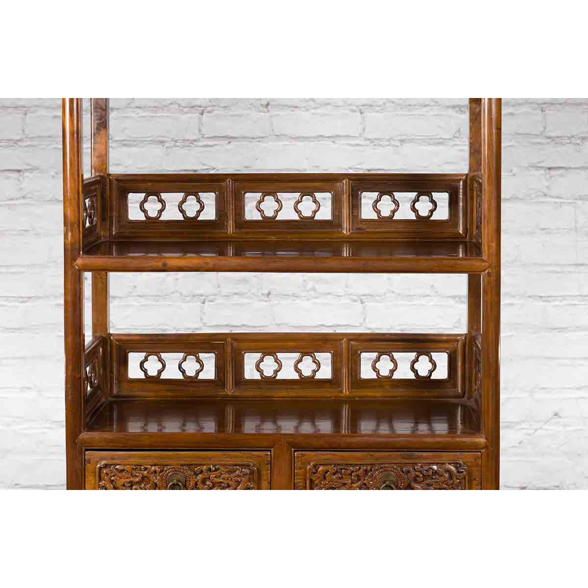 Chinese Early 20th Century Bookcase with Open Shelves, Drawer and Carved Doors-7. Asian & Chinese Furniture, Art, Antiques, Vintage Home Décor for sale at FEA Home
