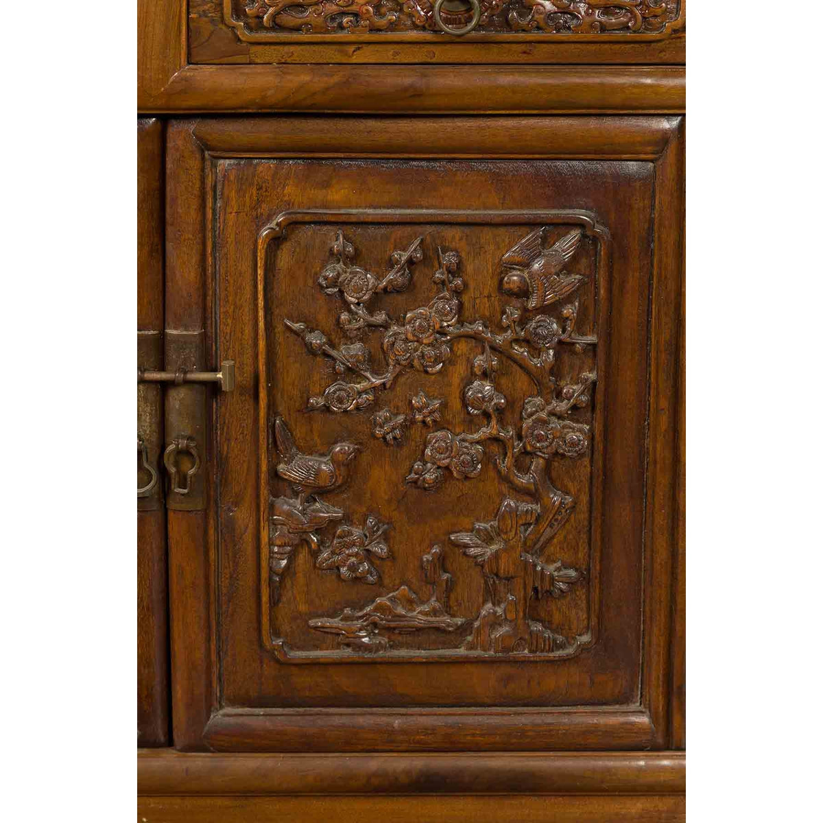 Chinese Early 20th Century Bookcase with Open Shelves, Drawer and Carved Doors-12. Asian & Chinese Furniture, Art, Antiques, Vintage Home Décor for sale at FEA Home