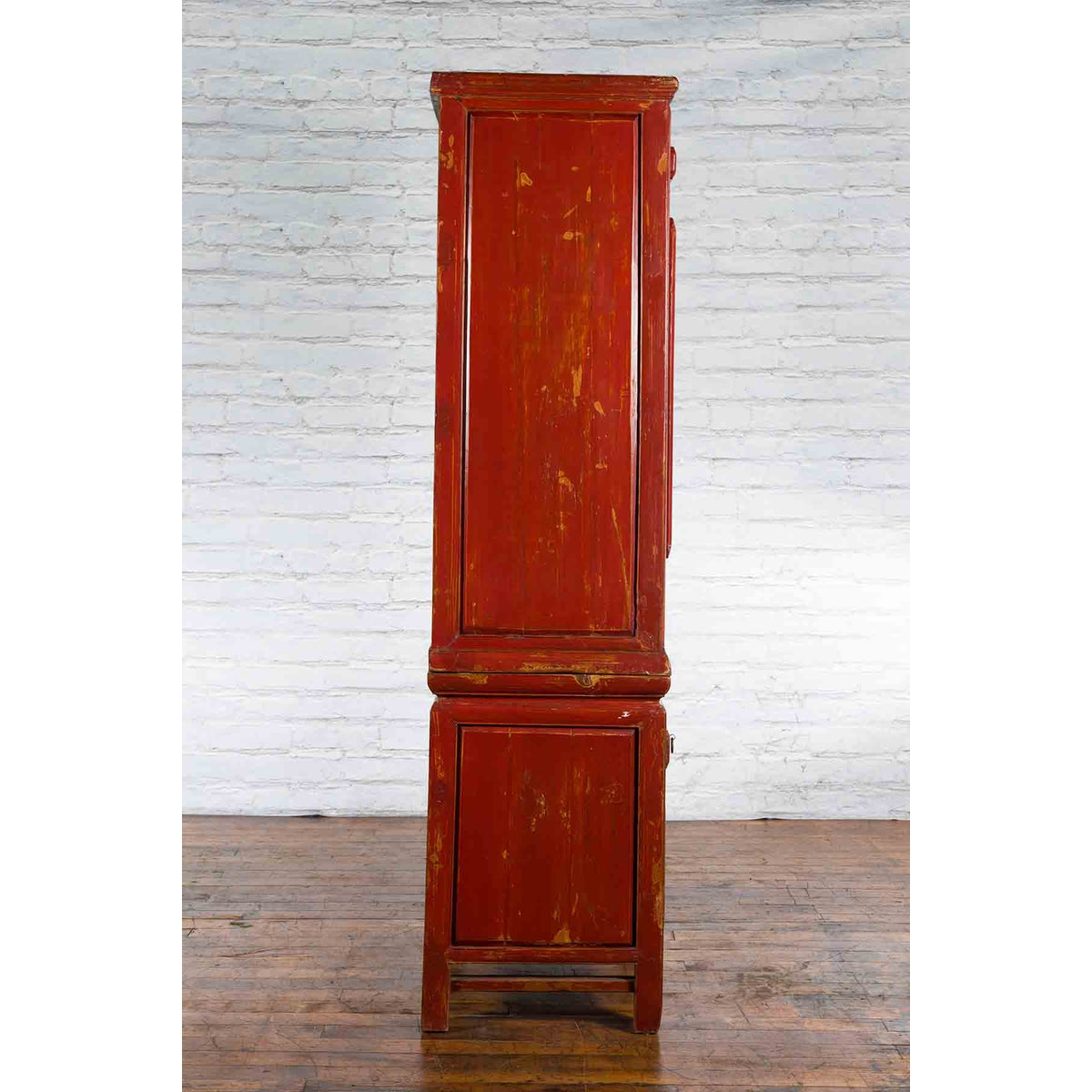 Qing Dynasty 19th Century Red Lacquer Compound Cabinet with Raised Panels-6. Asian & Chinese Furniture, Art, Antiques, Vintage Home Décor for sale at FEA Home