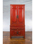 Qing Dynasty 19th Century Red Lacquer Compound Cabinet with Raised Panels-2. Asian & Chinese Furniture, Art, Antiques, Vintage Home Décor for sale at FEA Home