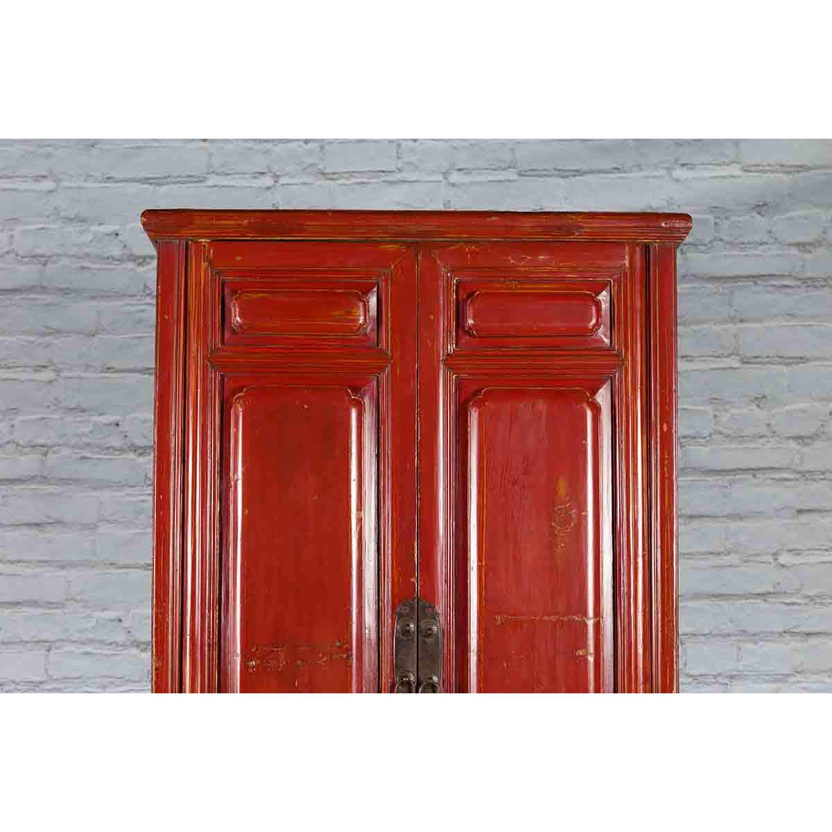 Qing Dynasty 19th Century Red Lacquer Compound Cabinet with Raised Panels-9. Asian & Chinese Furniture, Art, Antiques, Vintage Home Décor for sale at FEA Home