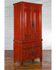 Qing Dynasty 19th Century Red Lacquer Compound Cabinet with Raised Panels-3. Asian & Chinese Furniture, Art, Antiques, Vintage Home Décor for sale at FEA Home