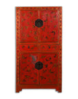 Chinese Qing Dynasty 19th Century Red Lacquer Cabinet with Butterfly Décor-1. Asian & Chinese Furniture, Art, Antiques, Vintage Home Décor for sale at FEA Home