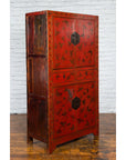 Chinese Qing Dynasty 19th Century Red Lacquer Cabinet with Butterfly Décor-12. Asian & Chinese Furniture, Art, Antiques, Vintage Home Décor for sale at FEA Home
