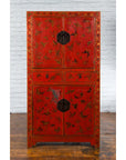 Chinese Qing Dynasty 19th Century Red Lacquer Cabinet with Butterfly Décor-3. Asian & Chinese Furniture, Art, Antiques, Vintage Home Décor for sale at FEA Home