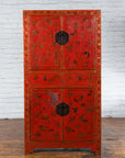 Chinese Qing Dynasty 19th Century Red Lacquer Cabinet with Butterfly Décor-4. Asian & Chinese Furniture, Art, Antiques, Vintage Home Décor for sale at FEA Home