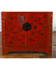 Chinese Qing Dynasty 19th Century Red Lacquer Cabinet with Butterfly Décor-9. Asian & Chinese Furniture, Art, Antiques, Vintage Home Décor for sale at FEA Home