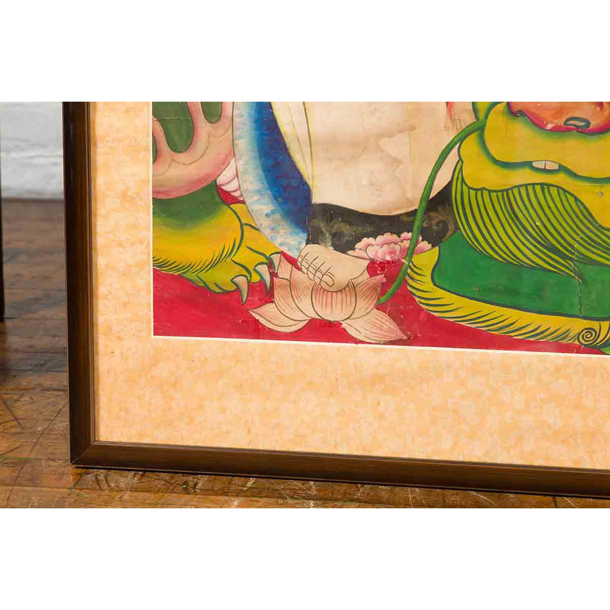 Large Framed Indian 19th Century Painting of Guanyin Sitting on a Dragon-16. Asian & Chinese Furniture, Art, Antiques, Vintage Home Décor for sale at FEA Home