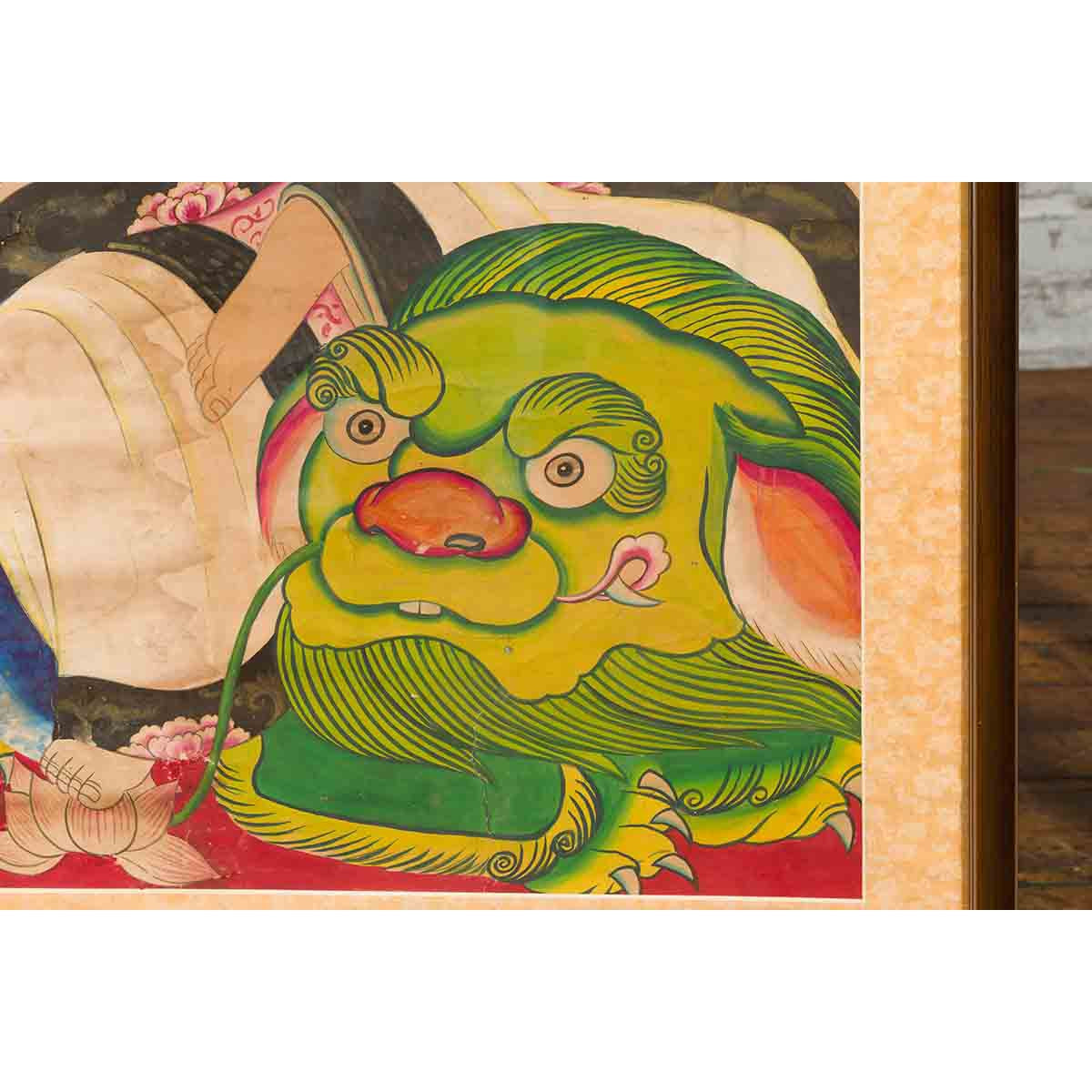 Large Framed Indian 19th Century Painting of Guanyin Sitting on a Dragon-9. Asian & Chinese Furniture, Art, Antiques, Vintage Home Décor for sale at FEA Home