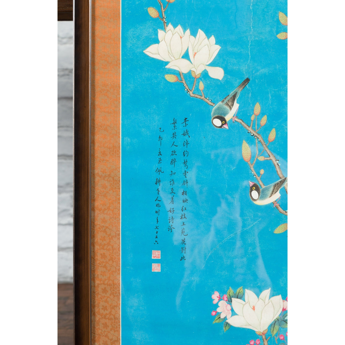 Qing Dynasty 19th Century Turquoise Print Depicting Birds Perched in a Tree-15. Asian & Chinese Furniture, Art, Antiques, Vintage Home Décor for sale at FEA Home