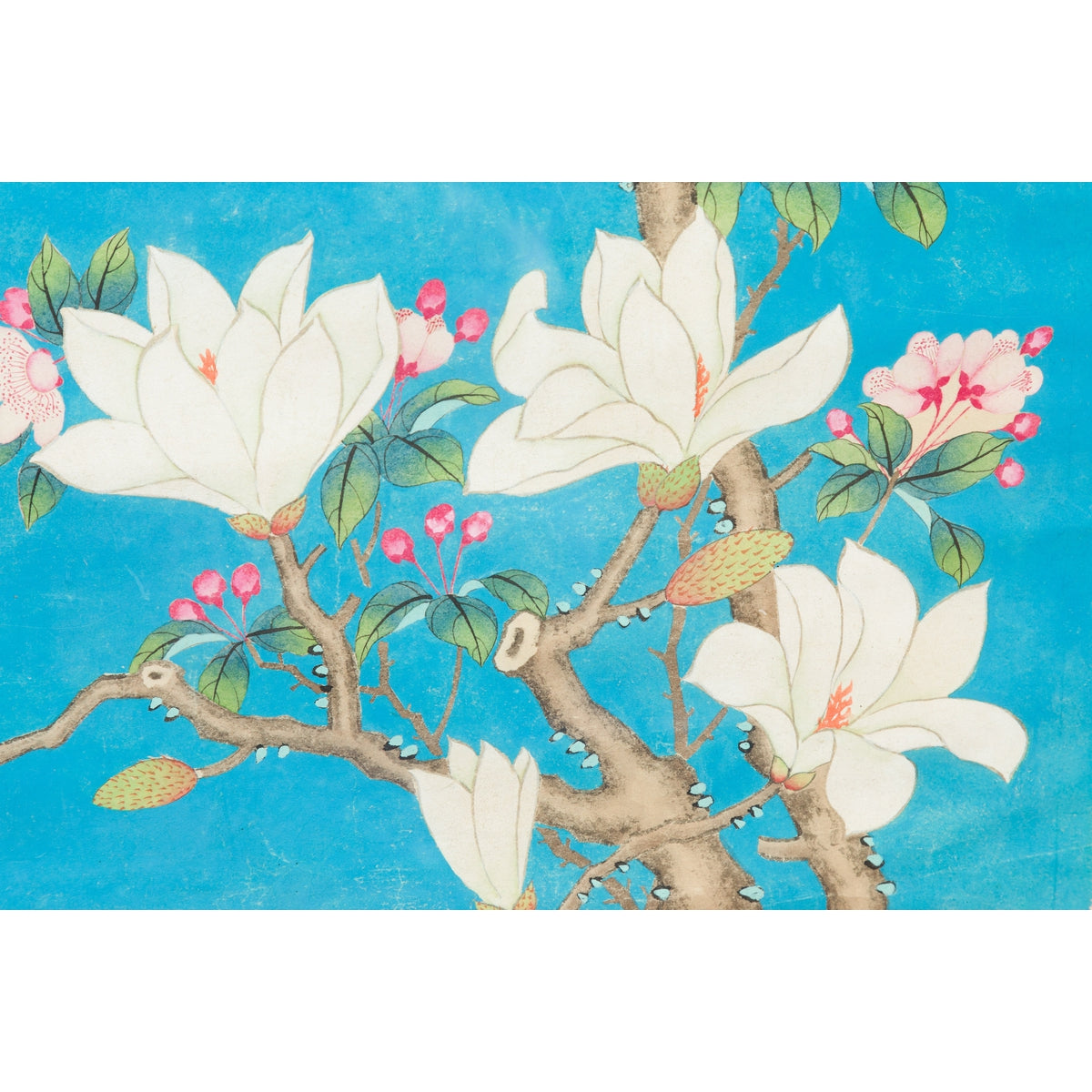 Qing Dynasty 19th Century Turquoise Print Depicting Birds Perched in a Tree-9. Asian & Chinese Furniture, Art, Antiques, Vintage Home Décor for sale at FEA Home