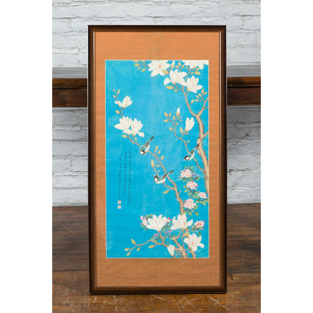 Qing Dynasty 19th Century Turquoise Print Depicting Birds Perched in a Tree-3. Asian & Chinese Furniture, Art, Antiques, Vintage Home Décor for sale at FEA Home