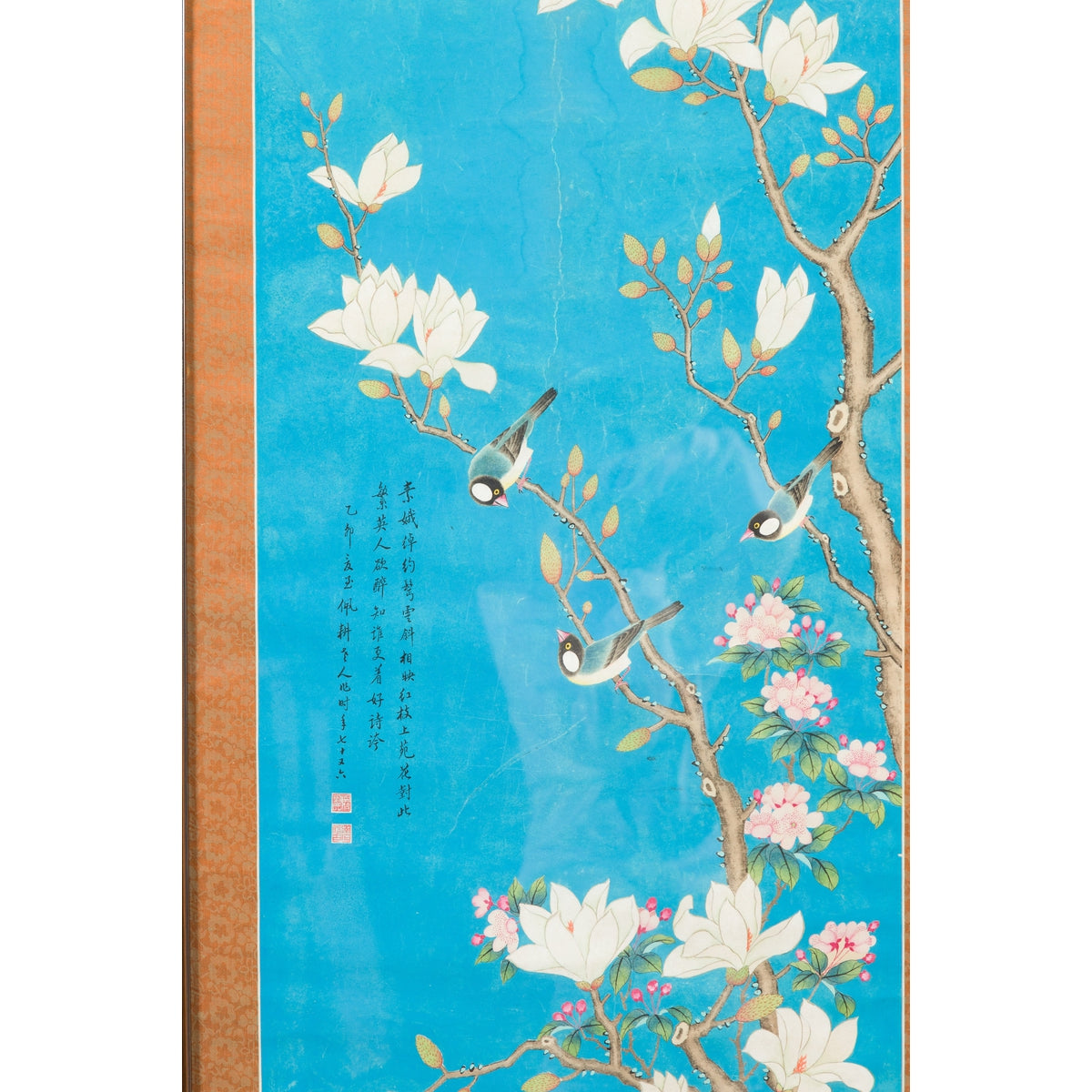 Qing Dynasty 19th Century Turquoise Print Depicting Birds Perched in a Tree-7. Asian & Chinese Furniture, Art, Antiques, Vintage Home Décor for sale at FEA Home