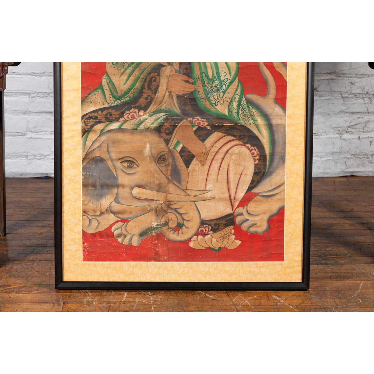 19th Century Indian Print with Guanyin the Bodhisattva of Compassion on Elephant-5. Asian & Chinese Furniture, Art, Antiques, Vintage Home Décor for sale at FEA Home