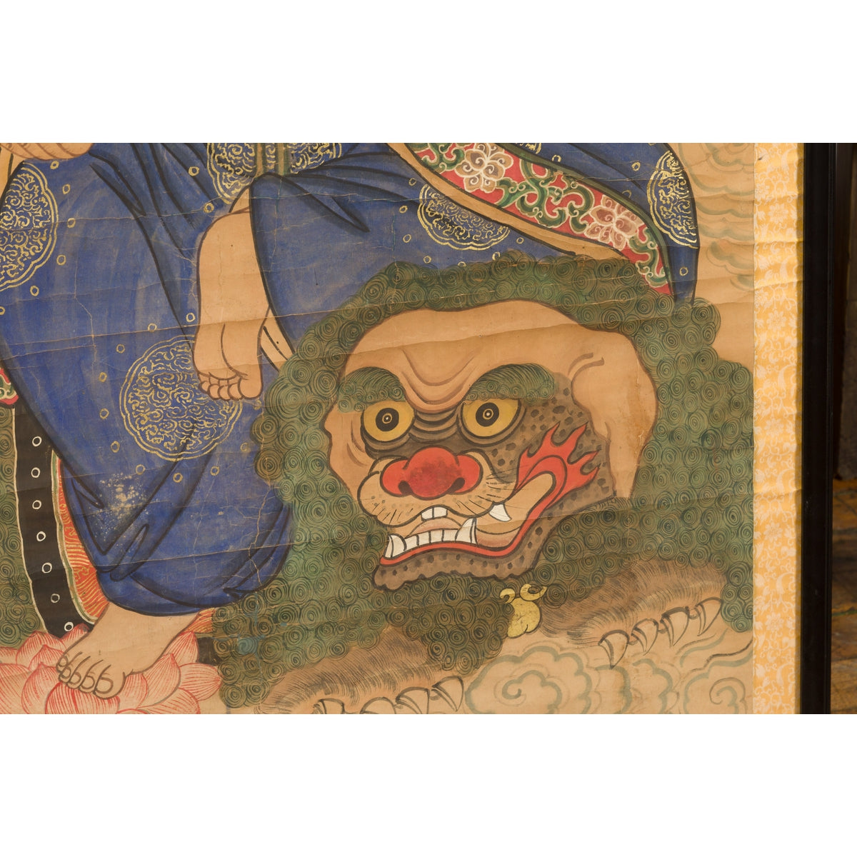 Large Framed Indian 19th Century Painting of Guanyin Sitting on a Dragon-8. Asian & Chinese Furniture, Art, Antiques, Vintage Home Décor for sale at FEA Home