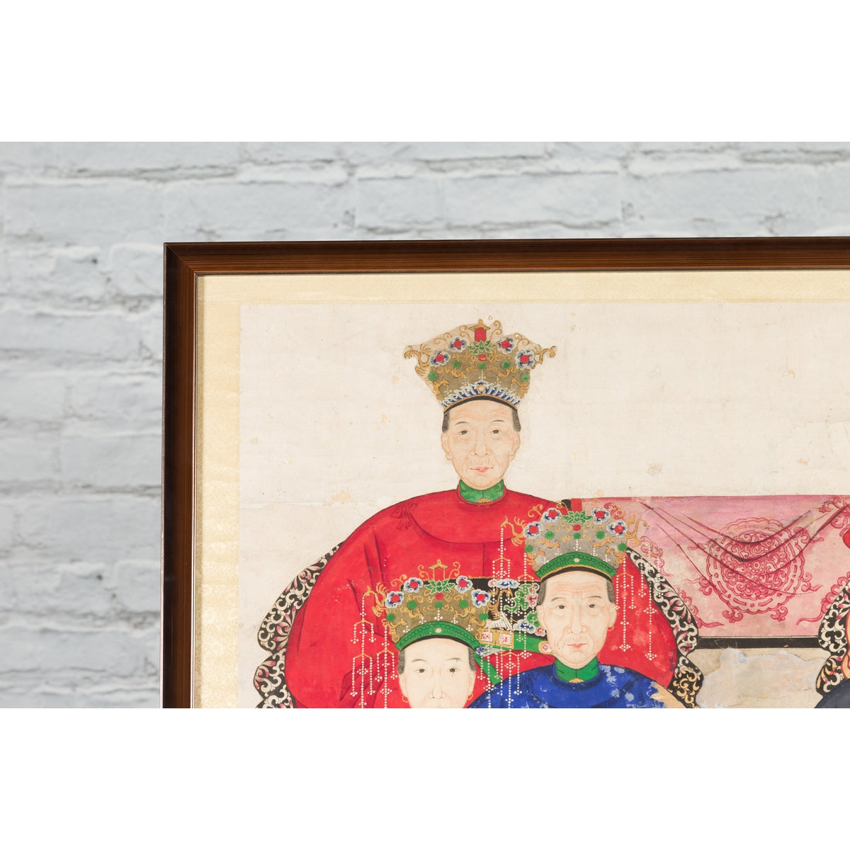 Chinese Qing Dynasty Period 19th Century Ancestor Group Portrait in Custom Frame-13. Asian & Chinese Furniture, Art, Antiques, Vintage Home Décor for sale at FEA Home