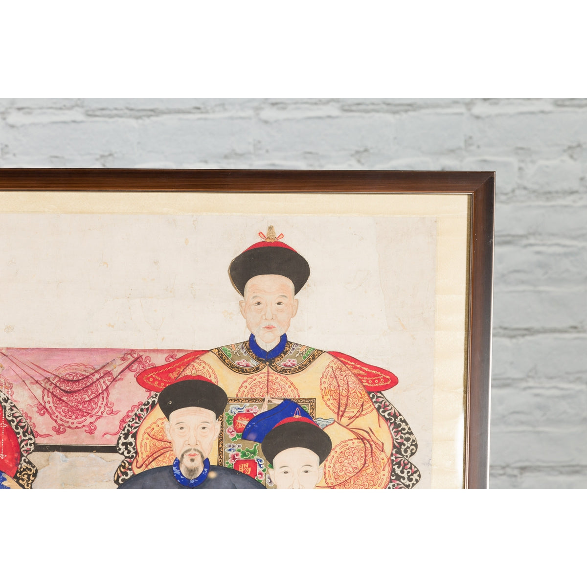 Chinese Qing Dynasty Period 19th Century Ancestor Group Portrait in Custom Frame-14. Asian & Chinese Furniture, Art, Antiques, Vintage Home Décor for sale at FEA Home