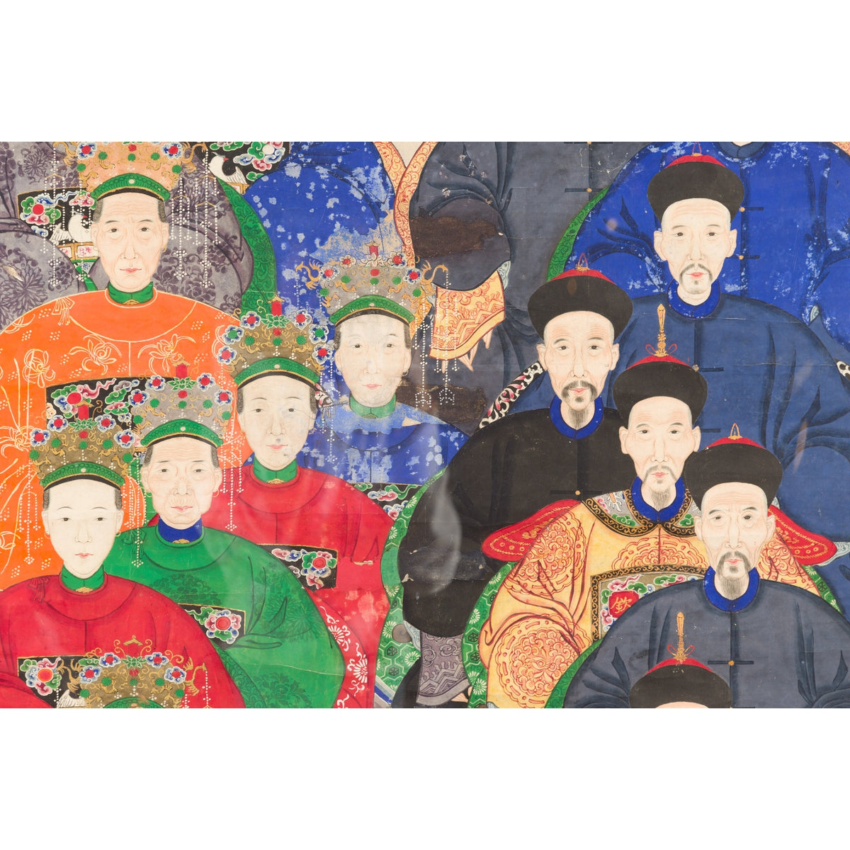 Chinese Qing Dynasty Period 19th Century Ancestor Group Portrait in Custom Frame-15. Asian & Chinese Furniture, Art, Antiques, Vintage Home Décor for sale at FEA Home