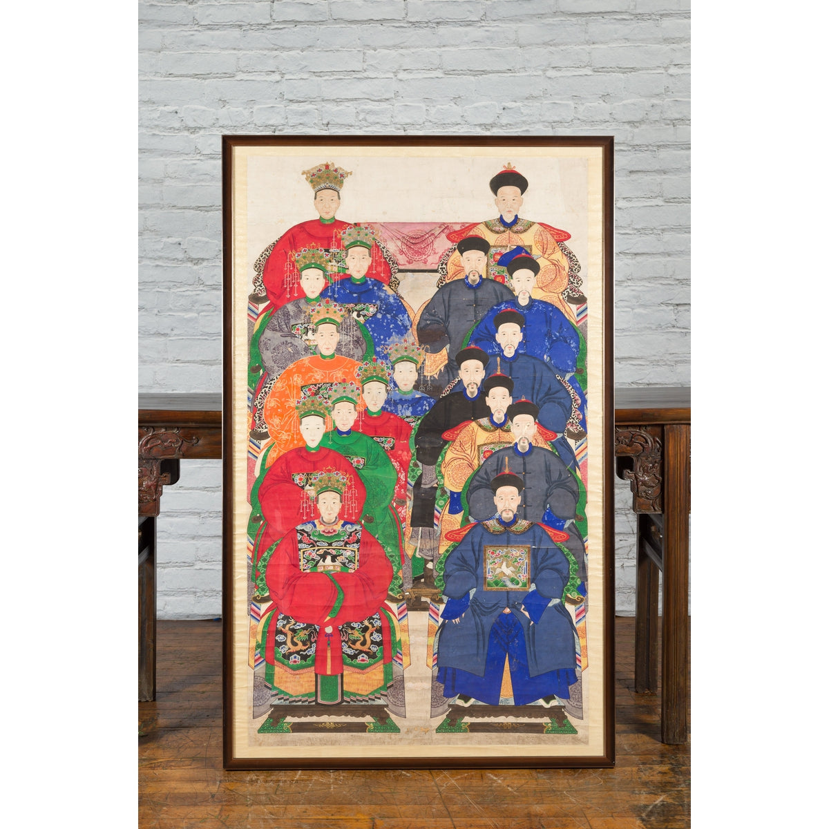 Chinese Qing Dynasty Period 19th Century Ancestor Group Portrait in Custom Frame-3. Asian & Chinese Furniture, Art, Antiques, Vintage Home Décor for sale at FEA Home