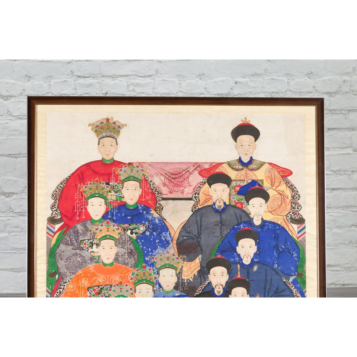 Chinese Qing Dynasty Period 19th Century Ancestor Group Portrait in Custom Frame-4. Asian & Chinese Furniture, Art, Antiques, Vintage Home Décor for sale at FEA Home