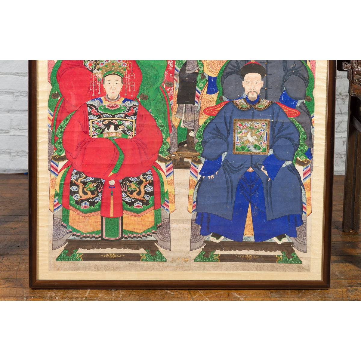 Chinese Qing Dynasty Period 19th Century Ancestor Group Portrait in Custom Frame-7. Asian & Chinese Furniture, Art, Antiques, Vintage Home Décor for sale at FEA Home