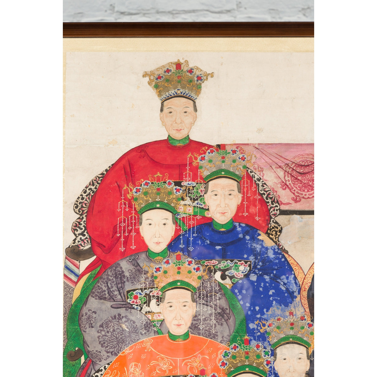 Chinese Qing Dynasty Period 19th Century Ancestor Group Portrait in Custom Frame-8. Asian & Chinese Furniture, Art, Antiques, Vintage Home Décor for sale at FEA Home