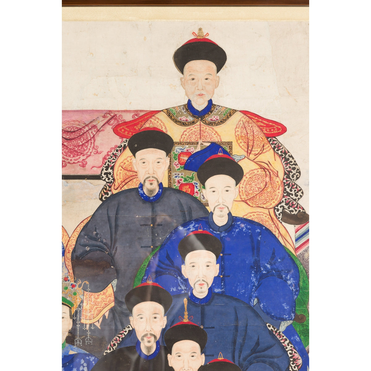 Chinese Qing Dynasty Period 19th Century Ancestor Group Portrait in Custom Frame-9. Asian & Chinese Furniture, Art, Antiques, Vintage Home Décor for sale at FEA Home
