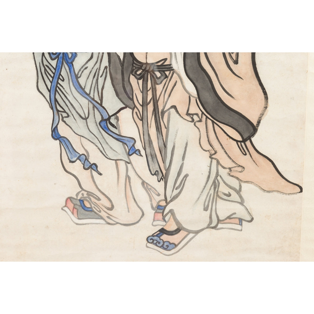 Framed Painting of Two Japanese Buddhist Monks with Lotus Flower and Wicker Box-11. Asian & Chinese Furniture, Art, Antiques, Vintage Home Décor for sale at FEA Home