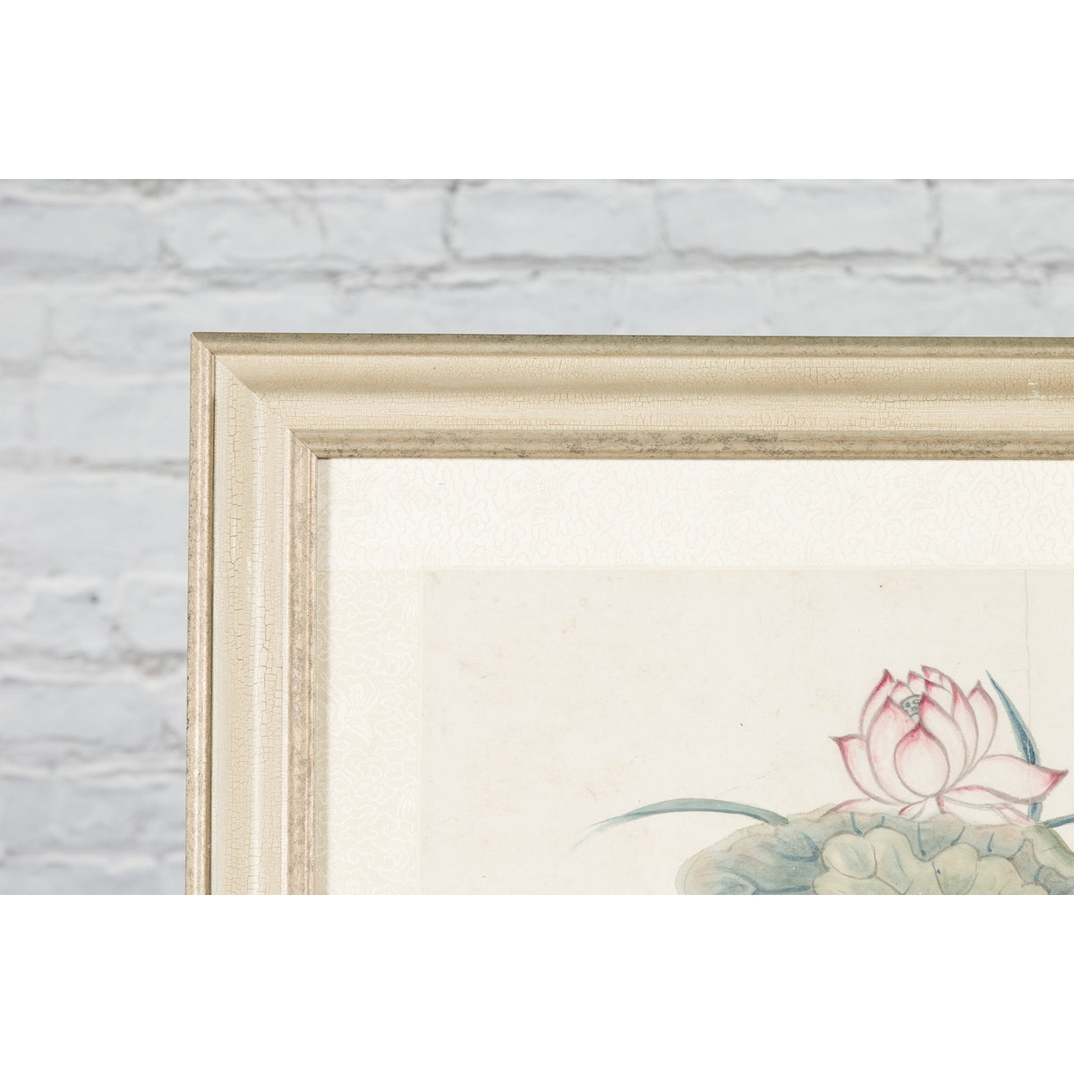 Framed Painting of Two Japanese Buddhist Monks with Lotus Flower and Wicker Box-13. Asian & Chinese Furniture, Art, Antiques, Vintage Home Décor for sale at FEA Home
