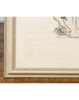 Framed Painting of Two Japanese Buddhist Monks with Lotus Flower and Wicker Box-15. Asian & Chinese Furniture, Art, Antiques, Vintage Home Décor for sale at FEA Home