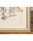 Framed Painting of Two Japanese Buddhist Monks with Lotus Flower and Wicker Box-16. Asian & Chinese Furniture, Art, Antiques, Vintage Home Décor for sale at FEA Home