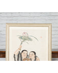 Framed Painting of Two Japanese Buddhist Monks with Lotus Flower and Wicker Box-5. Asian & Chinese Furniture, Art, Antiques, Vintage Home Décor for sale at FEA Home