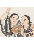 Framed Painting of Two Japanese Buddhist Monks with Lotus Flower and Wicker Box-10. Asian & Chinese Furniture, Art, Antiques, Vintage Home Décor for sale at FEA Home