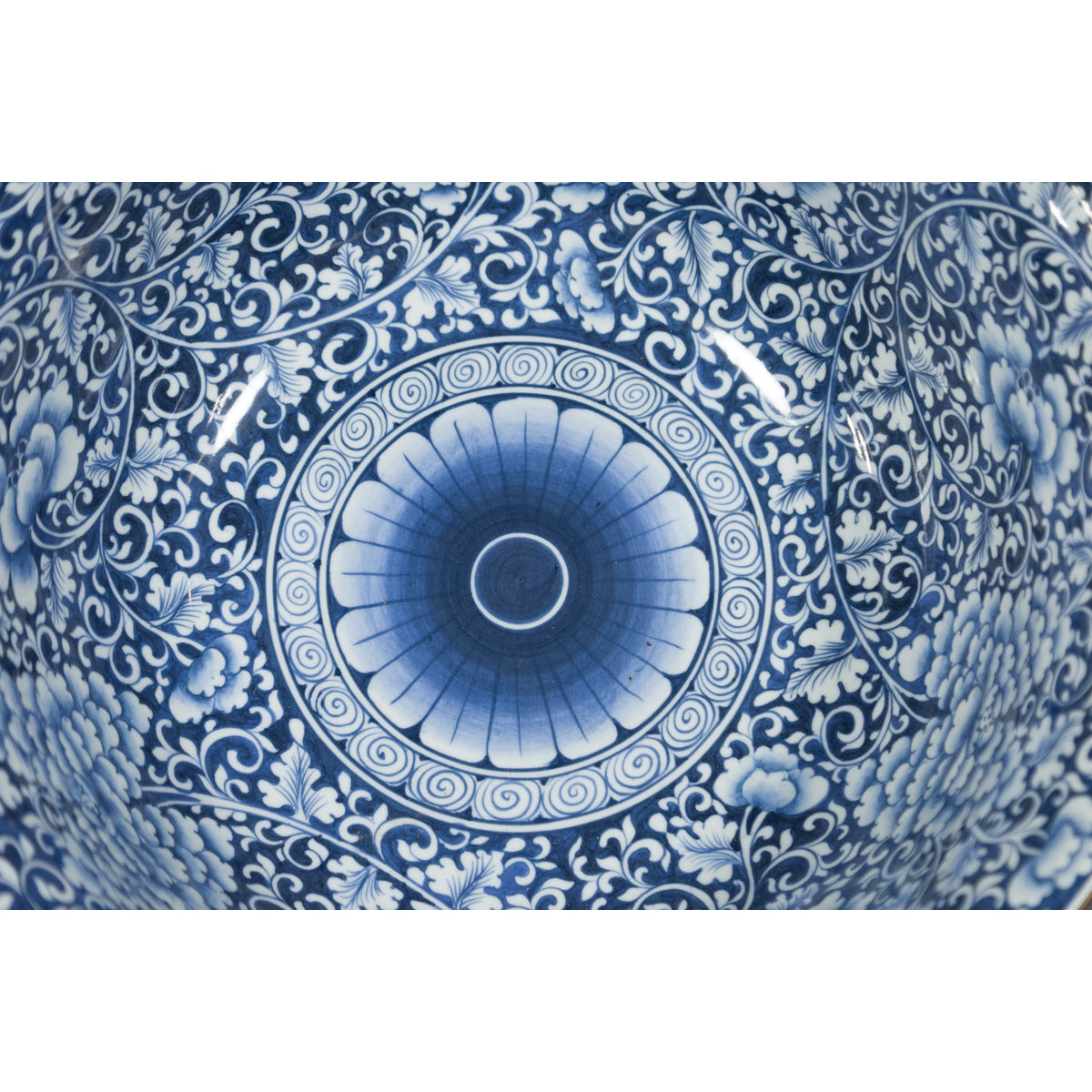 Large Thai Hand-Painted Blue and White Porcelain Bowl with Floral Motifs-14. Asian & Chinese Furniture, Art, Antiques, Vintage Home Décor for sale at FEA Home