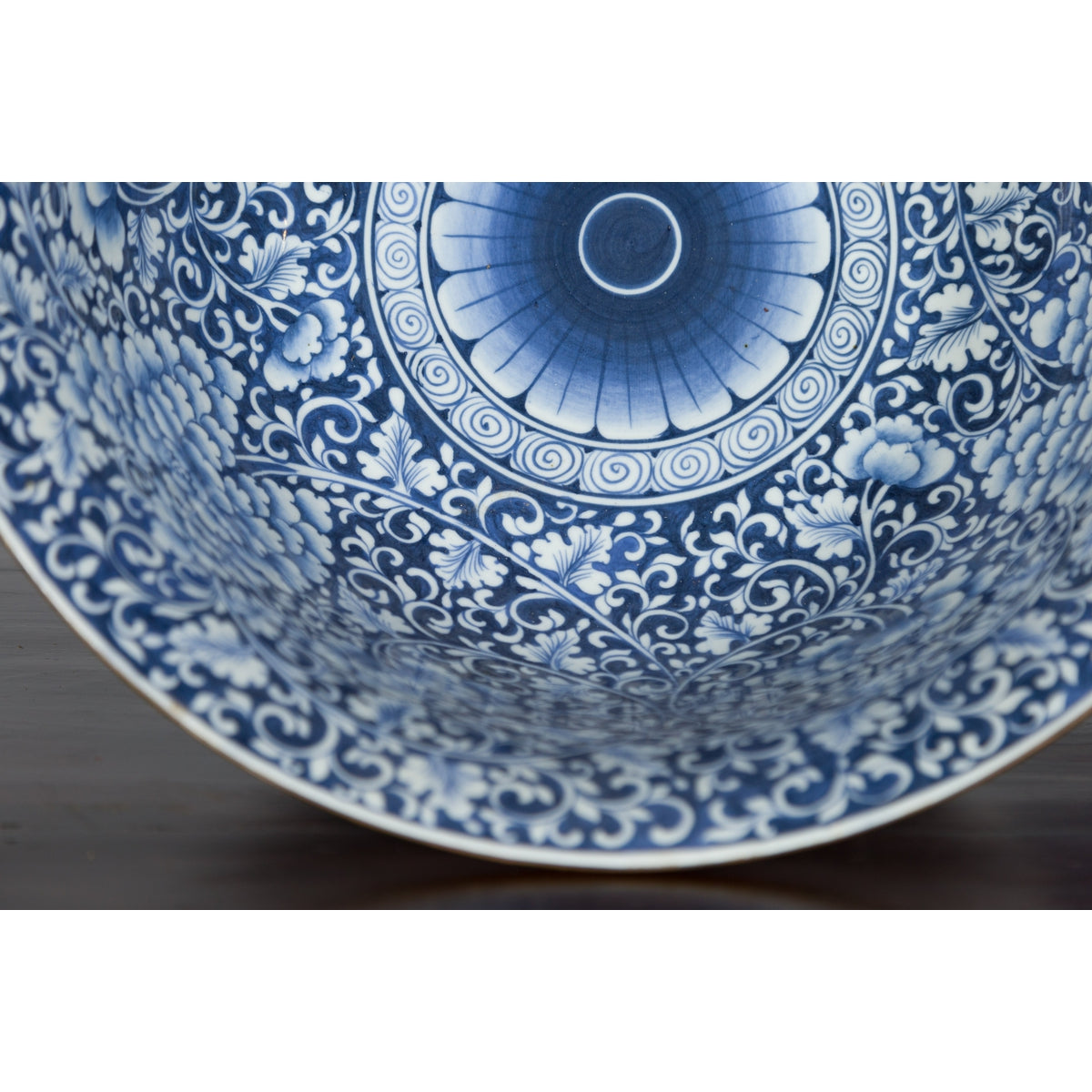Large Thai Hand-Painted Blue and White Porcelain Bowl with Floral Motifs-16. Asian & Chinese Furniture, Art, Antiques, Vintage Home Décor for sale at FEA Home