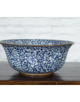 Large Thai Hand-Painted Blue and White Porcelain Bowl with Floral Motifs-4. Asian & Chinese Furniture, Art, Antiques, Vintage Home Décor for sale at FEA Home