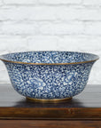 Large Thai Hand-Painted Blue and White Porcelain Bowl with Floral Motifs-2. Asian & Chinese Furniture, Art, Antiques, Vintage Home Décor for sale at FEA Home