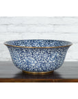 Large Thai Hand-Painted Blue and White Porcelain Bowl with Floral Motifs-5. Asian & Chinese Furniture, Art, Antiques, Vintage Home Décor for sale at FEA Home