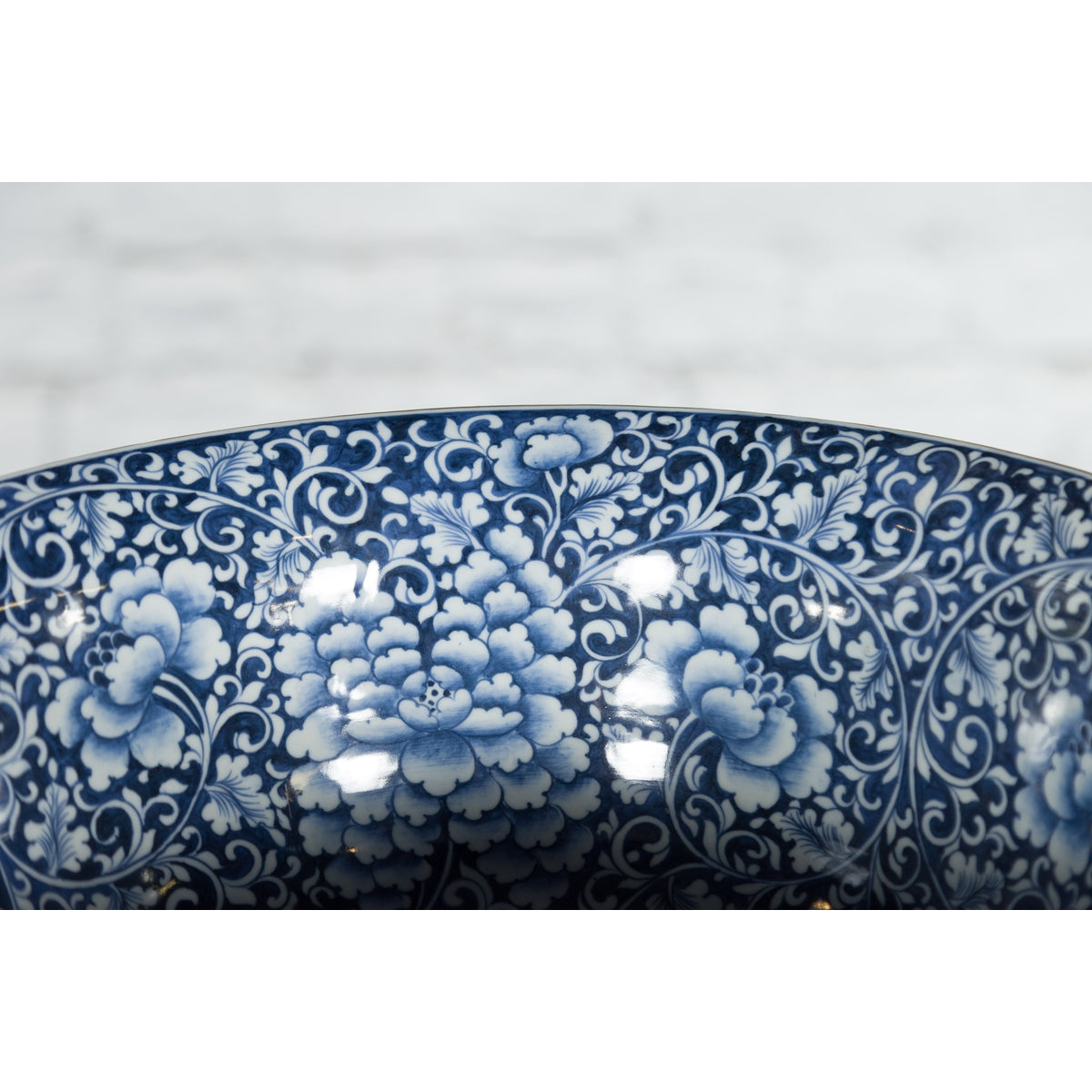 Large Thai Hand-Painted Blue and White Porcelain Bowl with Floral Motifs-10. Asian & Chinese Furniture, Art, Antiques, Vintage Home Décor for sale at FEA Home