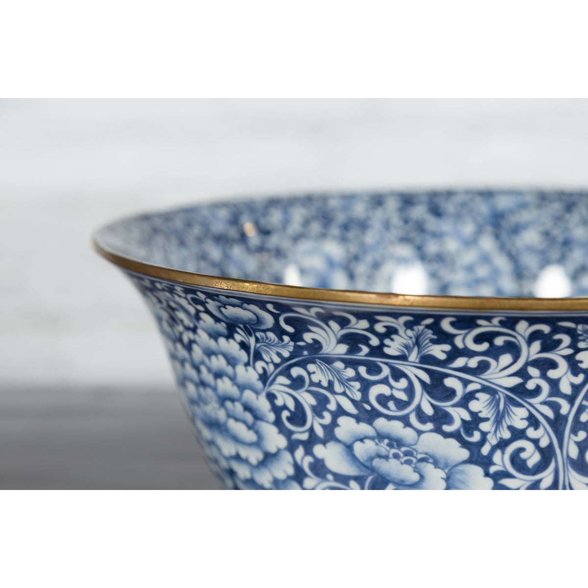 Large Thai Hand-Painted Blue and White Porcelain Bowl with Floral Motifs-11. Asian & Chinese Furniture, Art, Antiques, Vintage Home Décor for sale at FEA Home