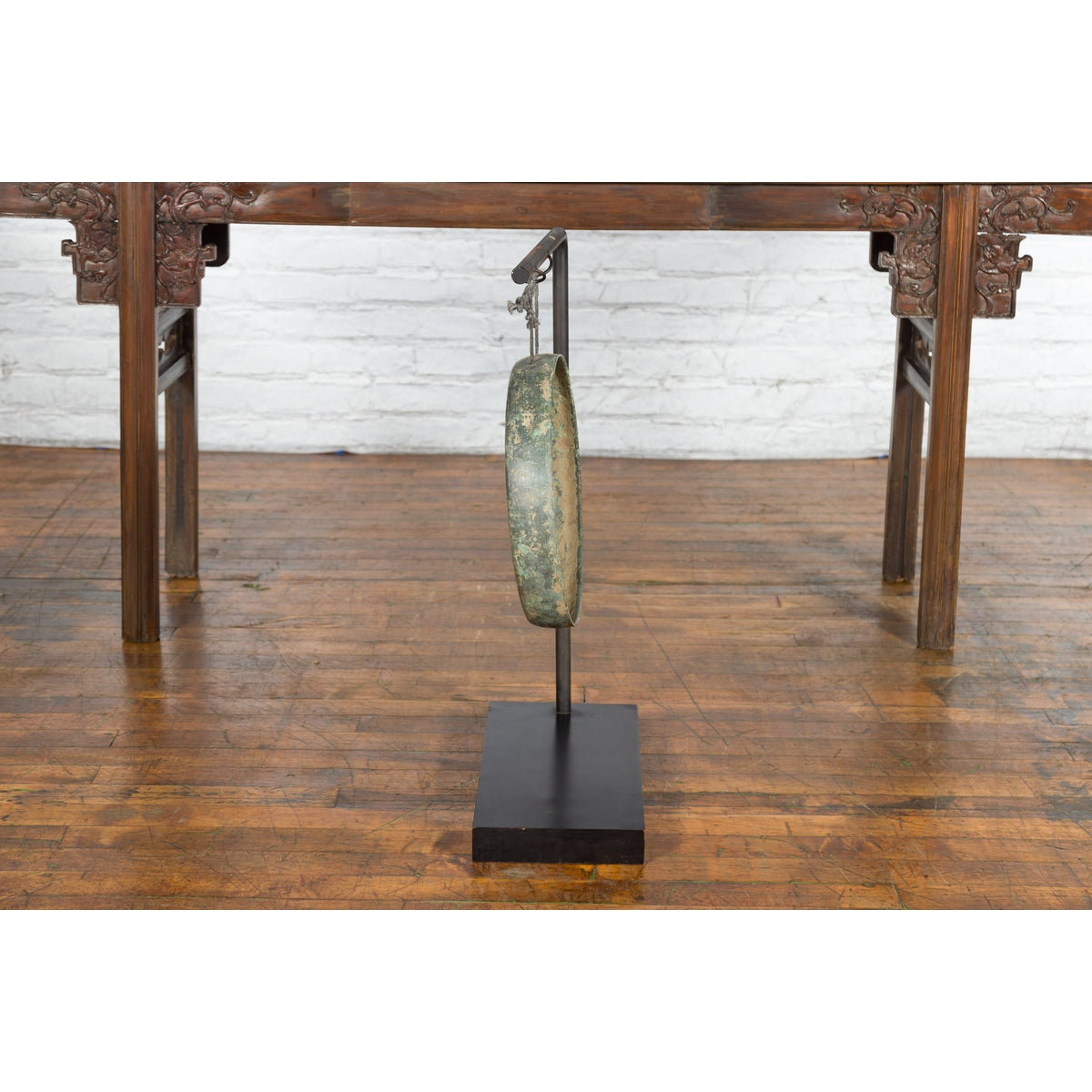 Bronze Gong Mounted on Custom Base-12. Asian & Chinese Furniture, Art, Antiques, Vintage Home Décor for sale at FEA Home
