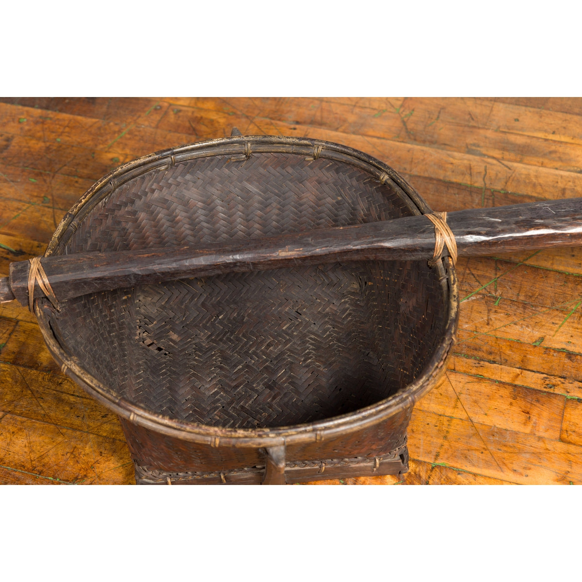 Early 20th Century Shoulder Rice Carrying Yoke with Bamboo and Rattan Baskets-12. Asian & Chinese Furniture, Art, Antiques, Vintage Home Décor for sale at FEA Home