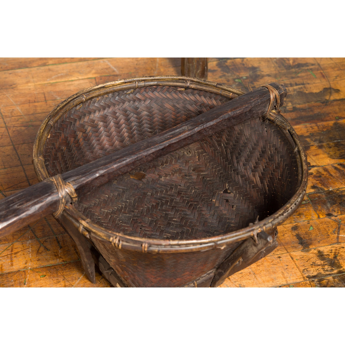 Early 20th Century Shoulder Rice Carrying Yoke with Bamboo and Rattan Baskets-13. Asian & Chinese Furniture, Art, Antiques, Vintage Home Décor for sale at FEA Home