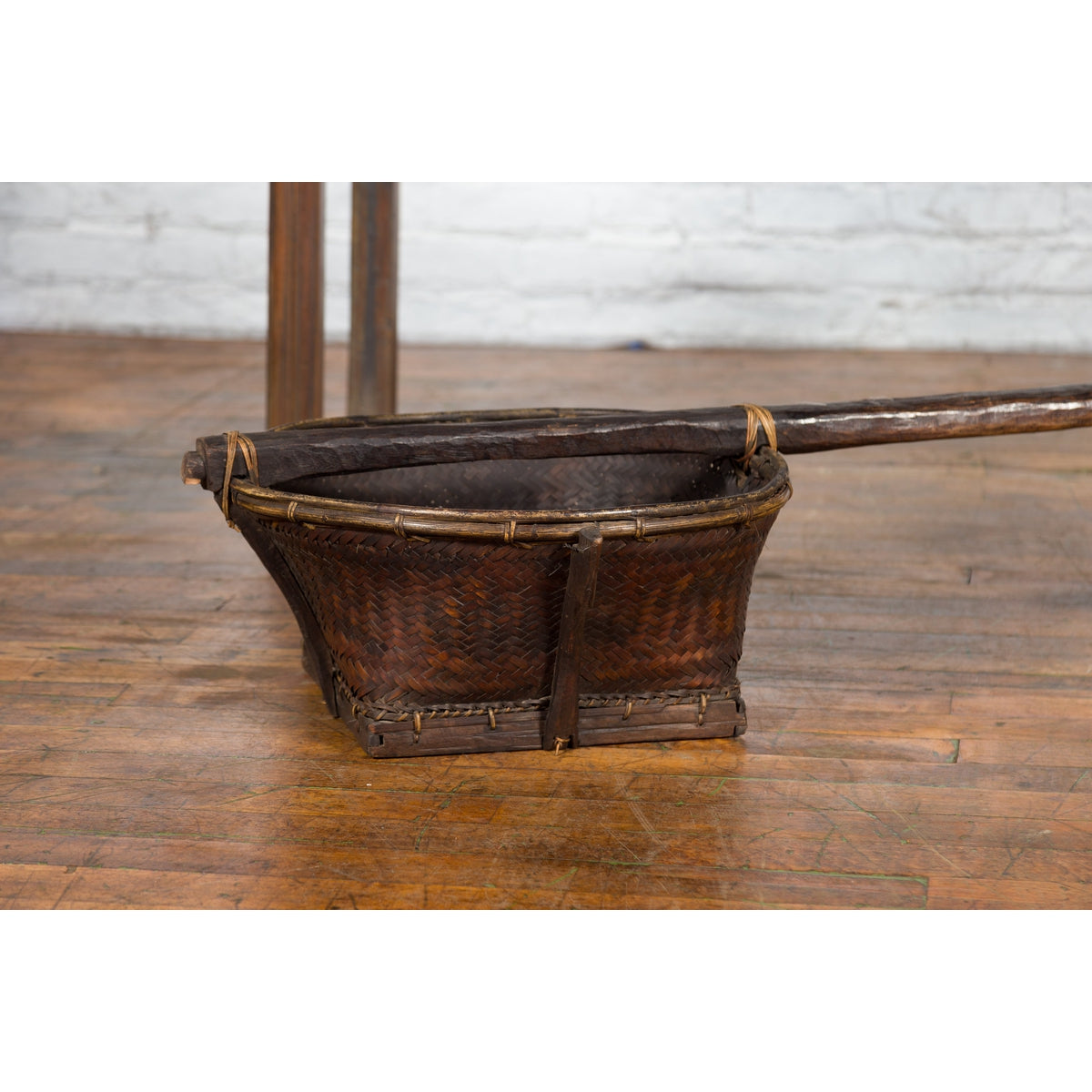 Early 20th Century Shoulder Rice Carrying Yoke with Bamboo and Rattan Baskets-10. Asian & Chinese Furniture, Art, Antiques, Vintage Home Décor for sale at FEA Home