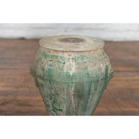 Chinese Qing Dynasty Period Green Glazed Garden Seat with Floral Motifs on Base