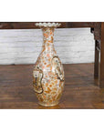 Large Japanese Vintage Kutani Style Scalloped Palace Vase with Court Scenes-3. Asian & Chinese Furniture, Art, Antiques, Vintage Home Décor for sale at FEA Home