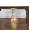 Large Japanese Vintage Kutani Style Scalloped Palace Vase with Court Scenes-4. Asian & Chinese Furniture, Art, Antiques, Vintage Home Décor for sale at FEA Home