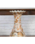 Large Japanese Vintage Kutani Style Scalloped Palace Vase with Court Scenes-5. Asian & Chinese Furniture, Art, Antiques, Vintage Home Décor for sale at FEA Home